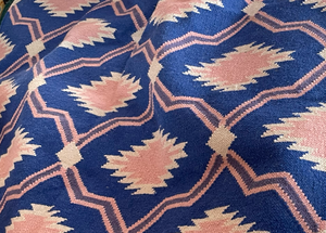 Blue Pink Pure Wool Indian Rug - Dari
