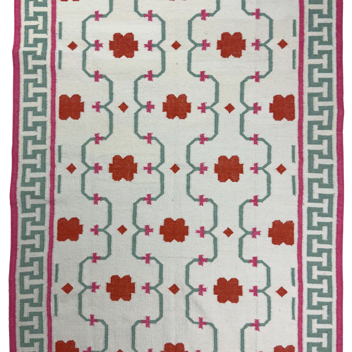 Decorative rug with geometric pattern on a white background
