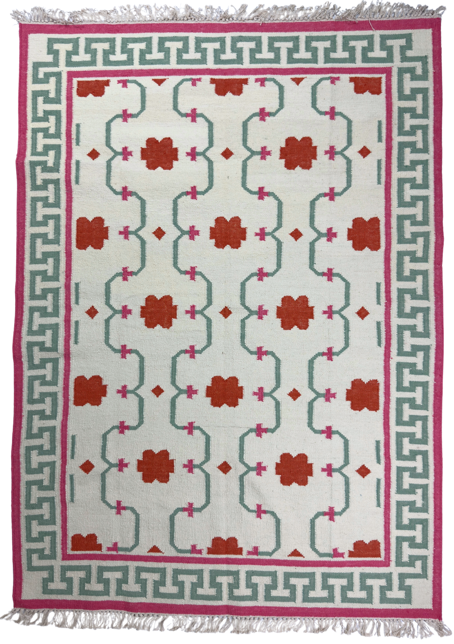 Decorative rug with geometric pattern on a white background
