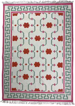 Decorative rug with geometric pattern on a white background