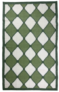 Green and white diamond patterned rug