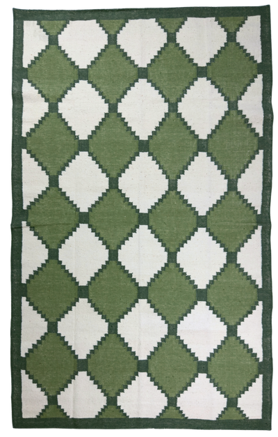 Green and white diamond patterned rug