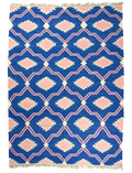 Rug with blue and pink geometric pattern