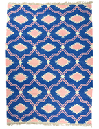 Rug with blue and pink geometric pattern