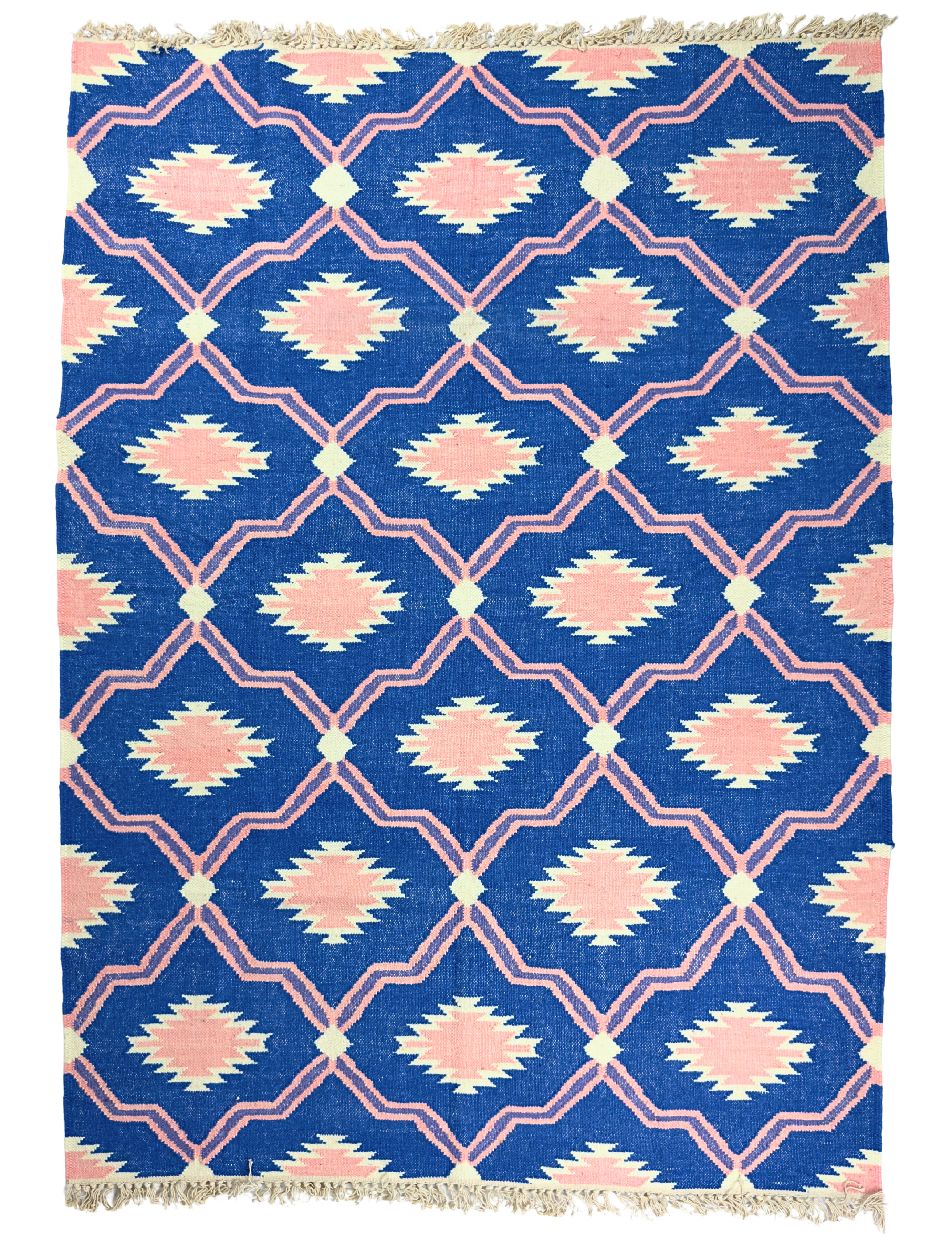Rug with blue and pink geometric pattern