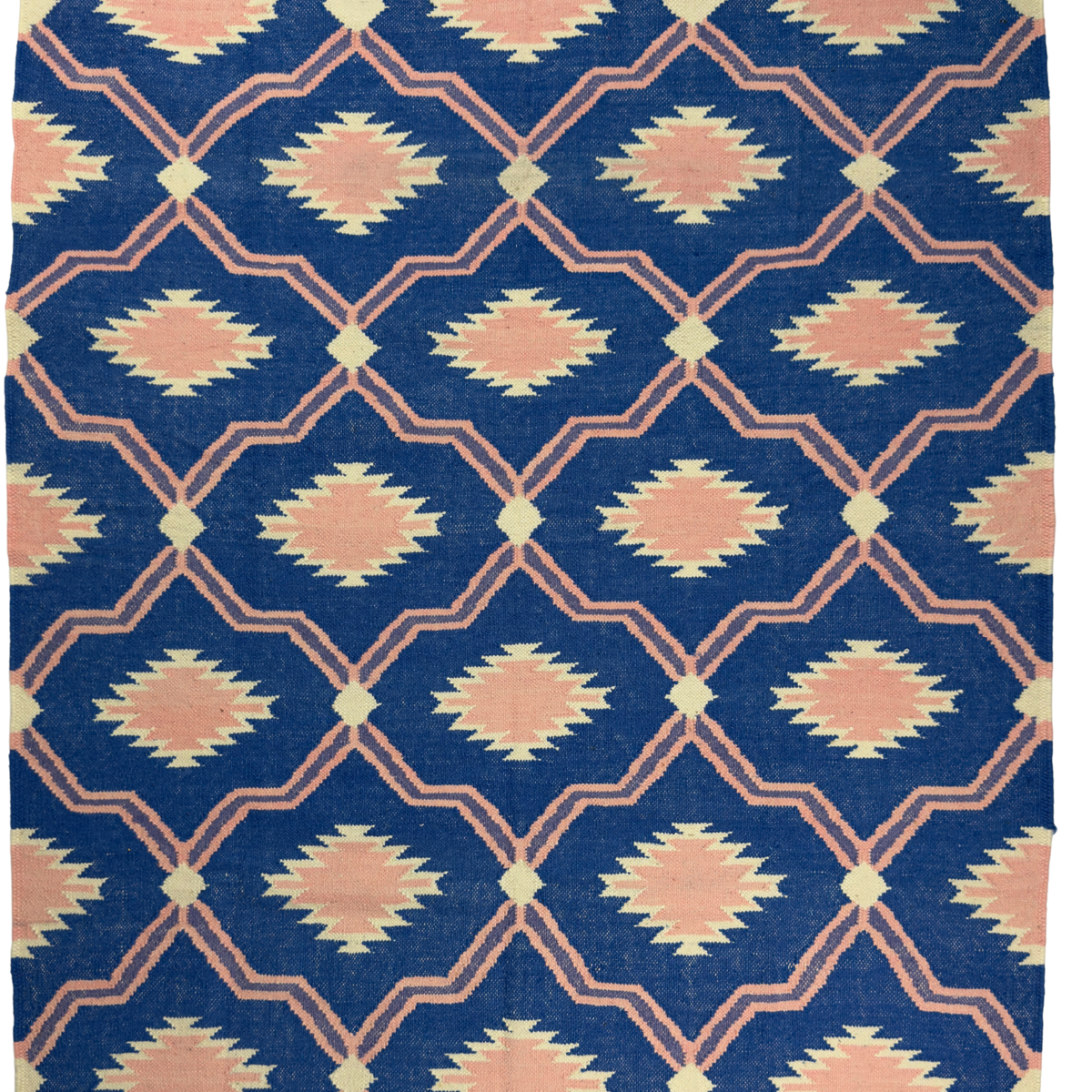 Rug with geometric pattern on a blue background