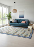 Handwoven multicolour wool rug with a palace-inspired pattern by Dariyaa